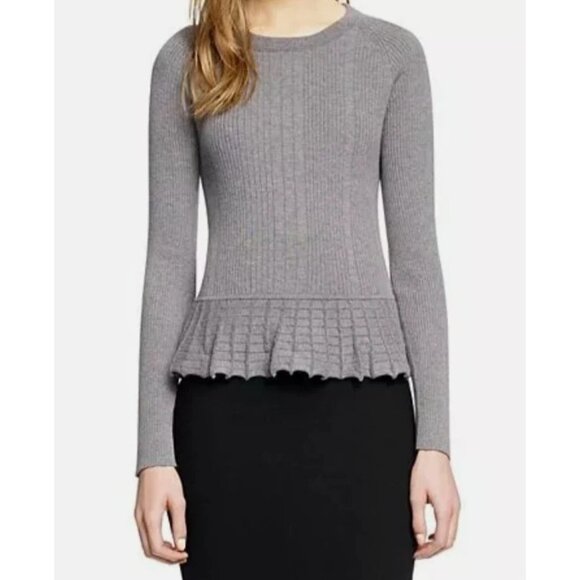 Tory Burch Women's Gray Sienna Peplum Sweater Grey Cashmere and Silk Size XS - Picture 1 of 7